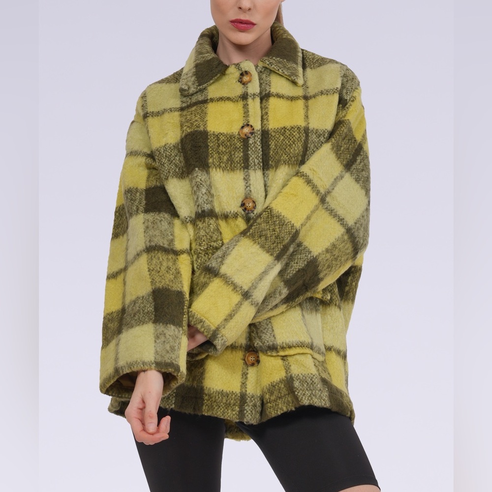Minark Fuzzy Fleece Plaid Color Block Sherpa/Coat Button Down